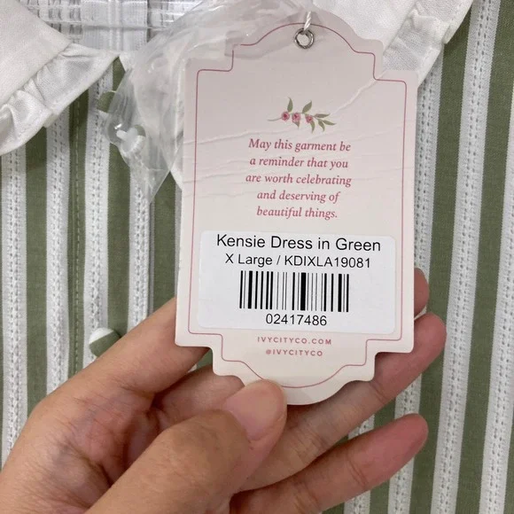 New Ivy City Kensie Dress XL Green Striped Peter Pan Collar Cottagecore Maxi - Picture 6 of 12